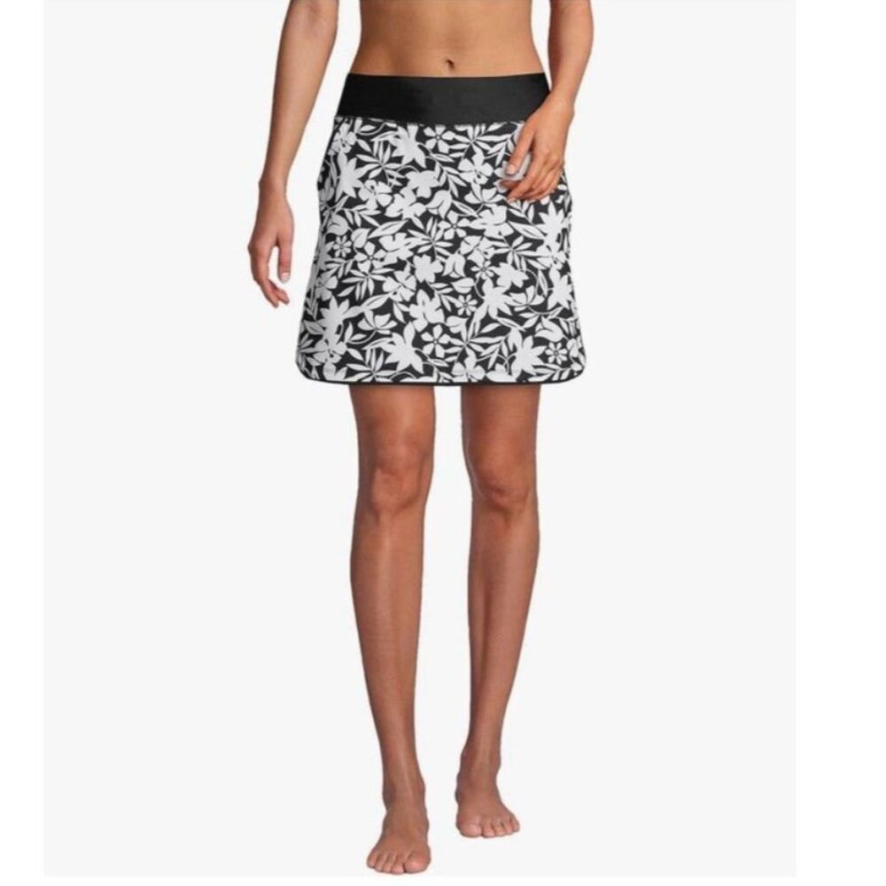 Lands' End Women's NWOT Black White Floral Swim Skirt Size 24W